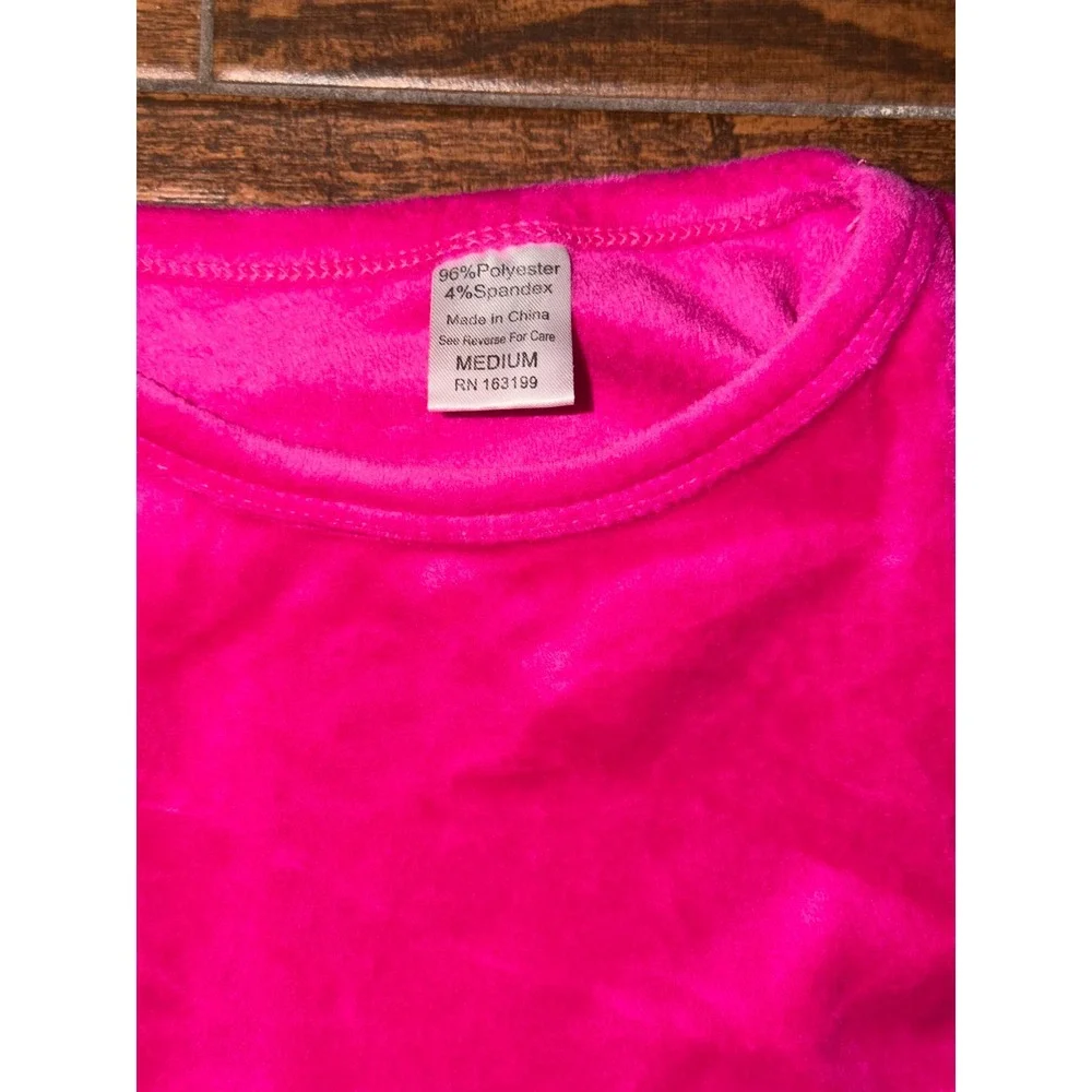 Hot Pink Velour Lounge Set Sleeveless Crop Top Wide Leg Pants M/L 2 Piece Set - Picture 2 of 3